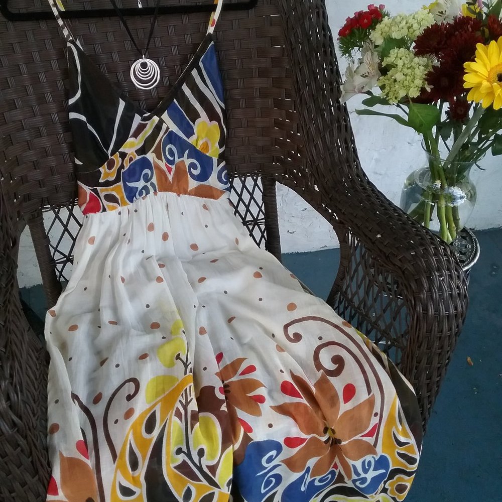 Boho hippy chic white floral dress sizes 0 to 8